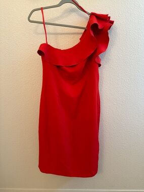 Eliza J Red One-Shoulder Ruffle Cocktail Dress